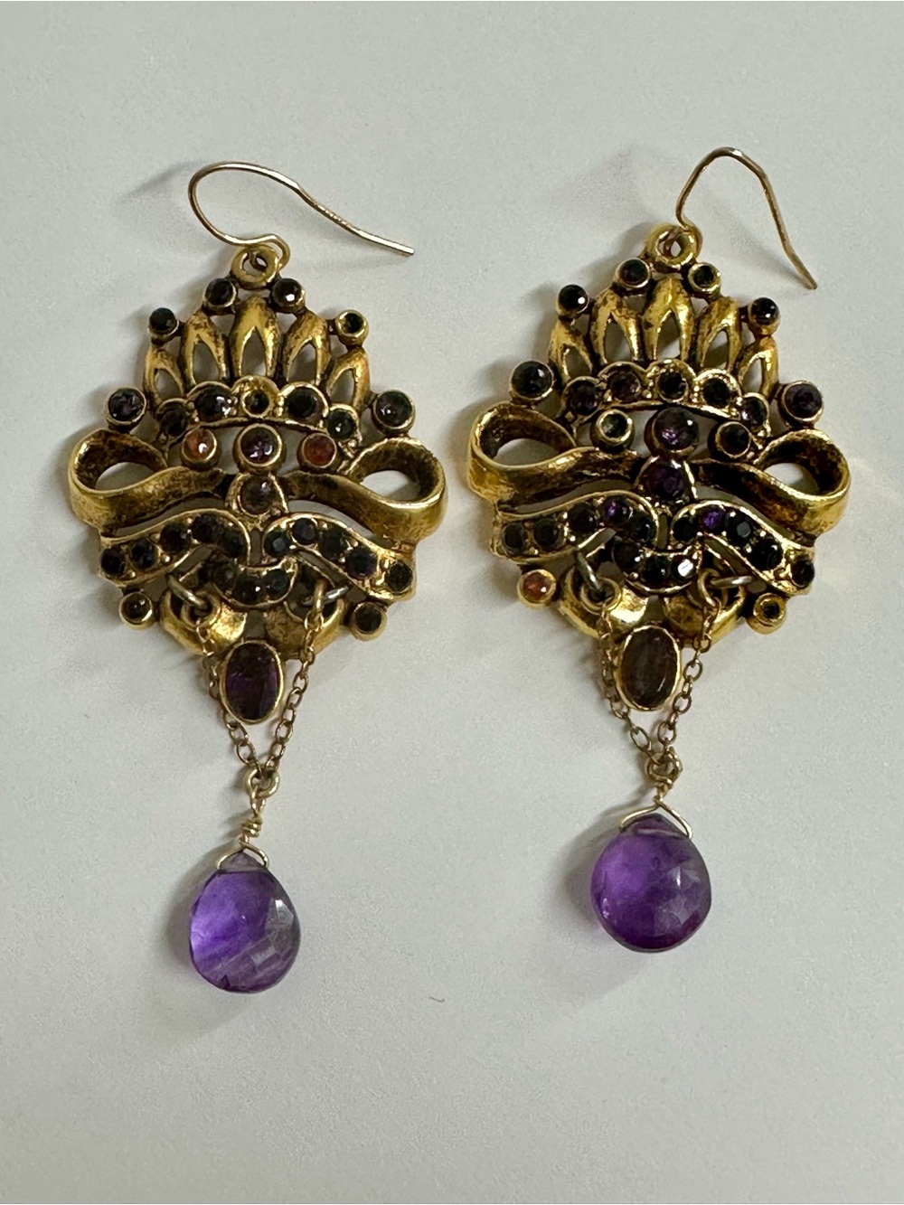Lauren Ralph Lauren Gold-Tone Filigree Earrings with Purple Drops